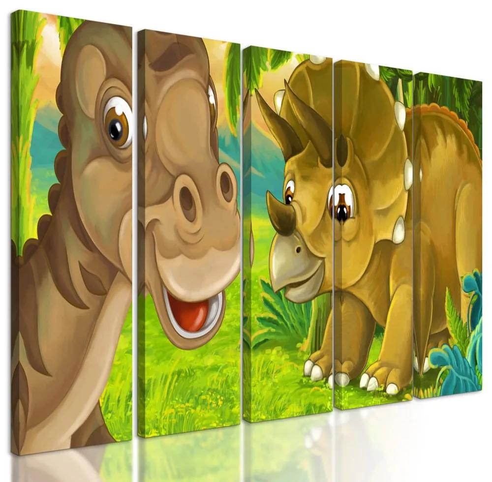 5-dielny obraz priateľské dinosaury