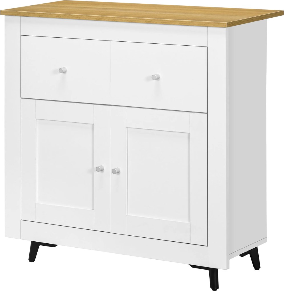HOMCOM Kuchynský Buffetský Kabinet s Dvojitými Dverami a 2 Zásuvkami 78x35x80 cm Biela | Aosom