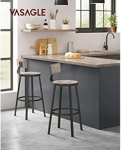 Sada 2 barových stoličiek, s operadlom, oceľovým rámom, greige a čierna farba