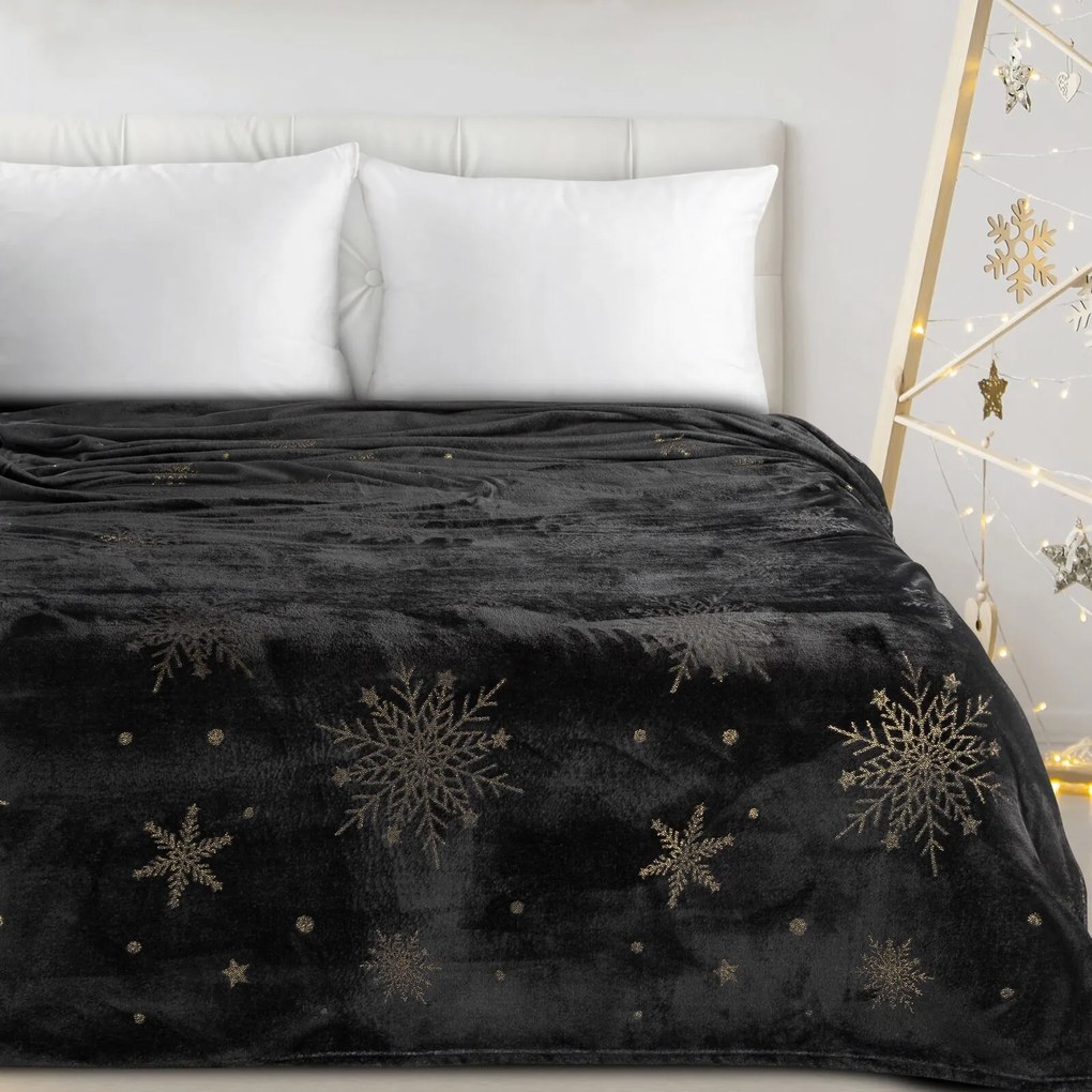 VIANOČNÁ FLANELOVÁ DEKA SNOW GOLD 150X200 CM VZOROVANÁ