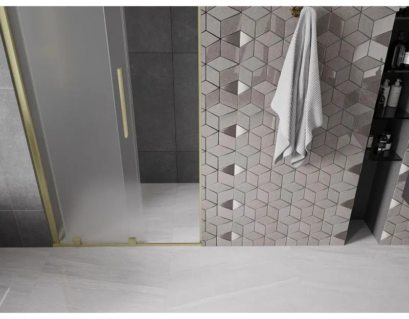 Mexen Velar, posuvné sprchové dvere do otvoru 110 cm, 8mm sklo námraza, zlatá matná, 871-110-000-31-55