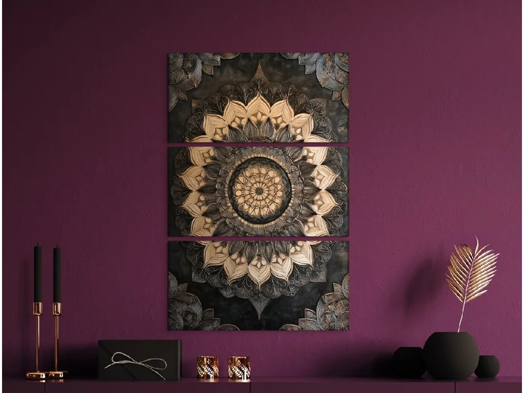 drevko | 3-dielna mandala Zemská rovnováha 76 x 50 cm