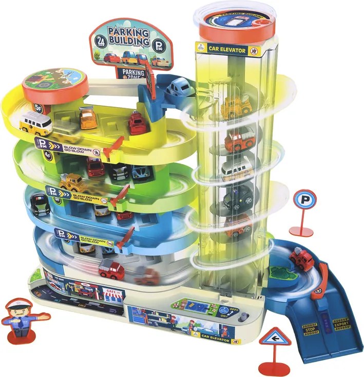 LEAN Toys Interaktívne viacpodlažné parkovisko pre autíčka svetlá a zvuky
