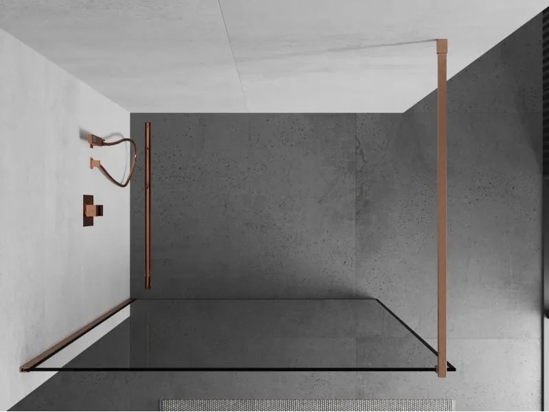 Mexen Kioto, sprchová zástena Walk-In 50 x 200 cm, 8mm číre sklo čierny vzor, medený matný profil, 800-050-101-65-70