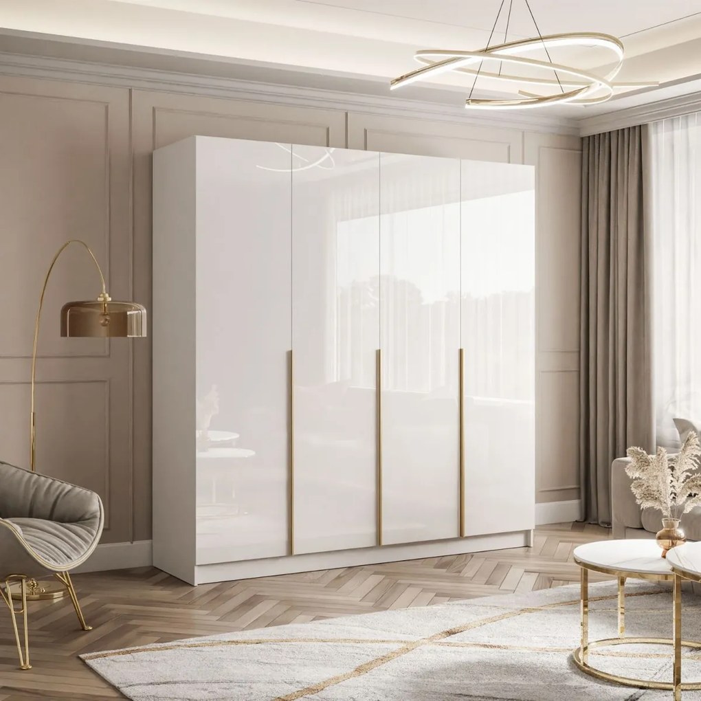 ŠATNÍKOVÁ SKRIŇA BLANCA BIELÝ LESK 4D ZLATÉ ÚCHYTKY