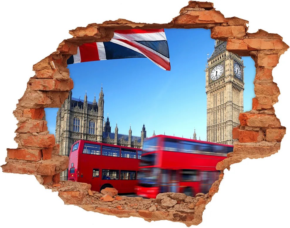 Foto fotografie diera na stenu Autobus v Londýne WallHole-cegla-90x70-41680227