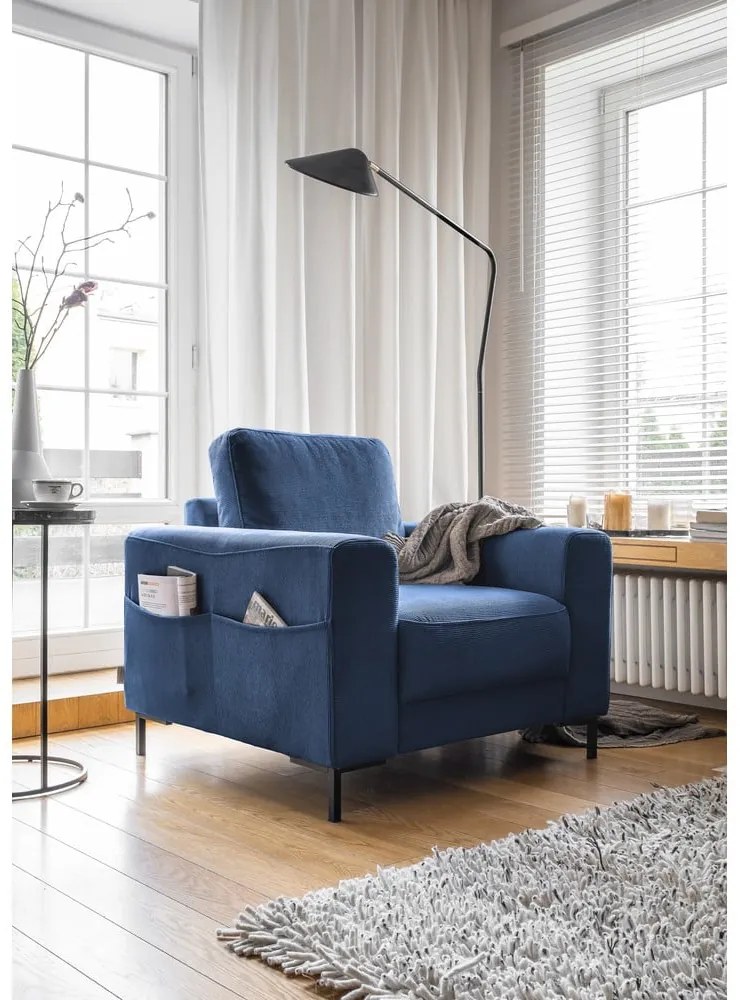 Tmavomodré menčestrové kreslo Lofty Lilly – Miuform