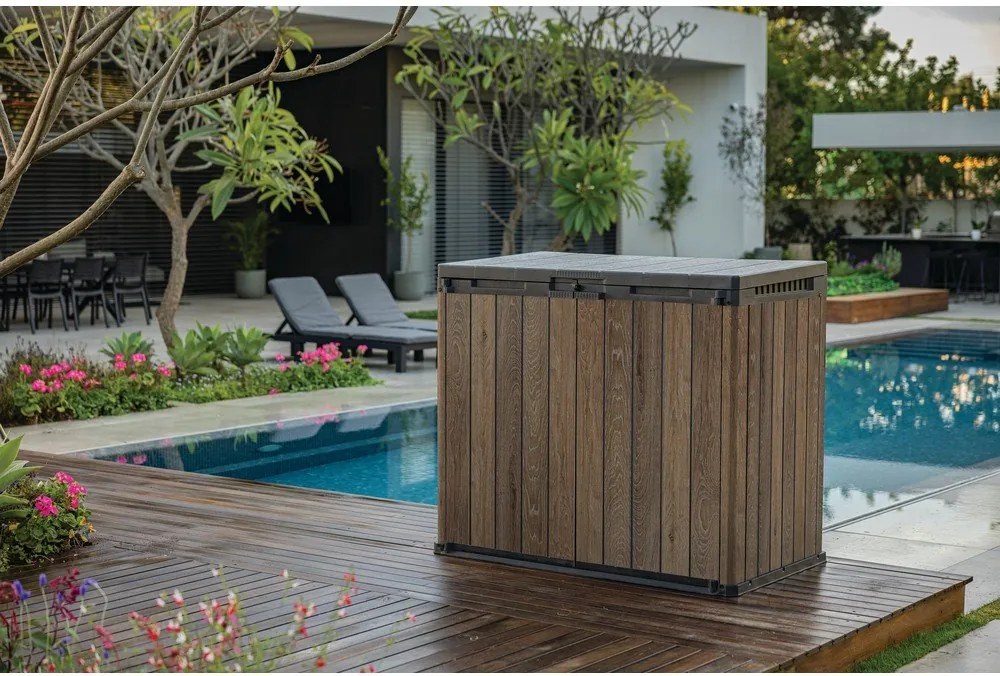 Tmavohnedý plastový záhradný úložný box Deco – Keter
