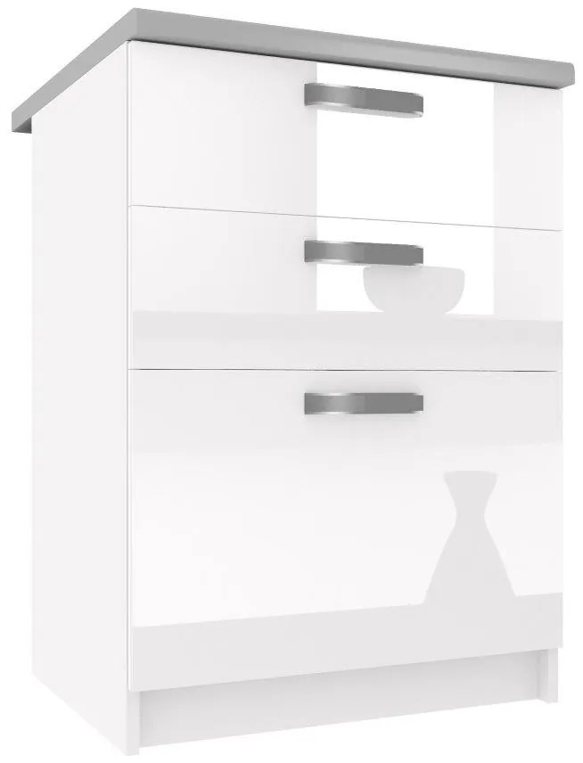 Kuchynská skrinka Belini spodná so zásuvkami 60 cm biely lesk s pracovnou doskou INF SDSZ60/1/WT/W/0/F