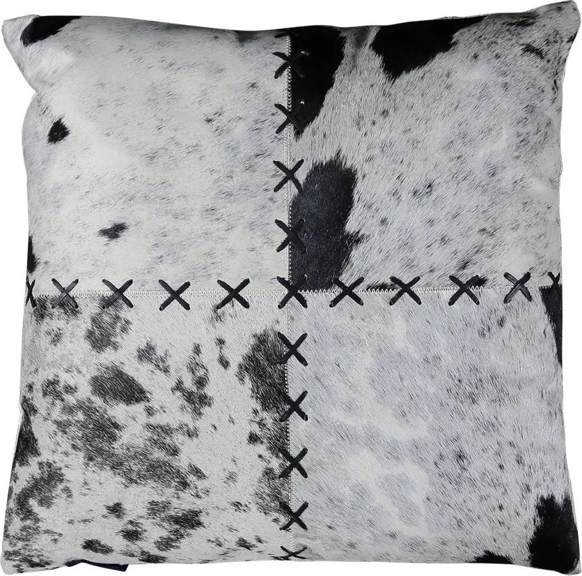 Bielo-čierny kožený vankúš s výrazným stehom Stitch Cow - 45*45*15cm