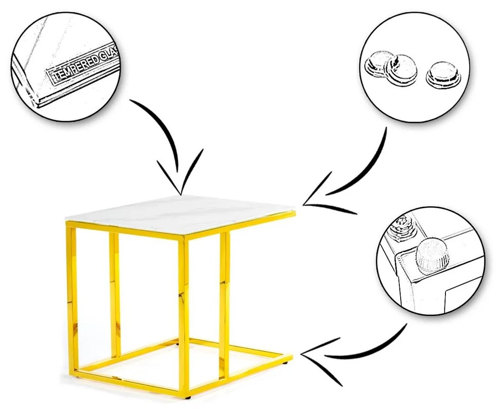 Odkladací stolík Lurus 40 cm zlatý/biely mramor