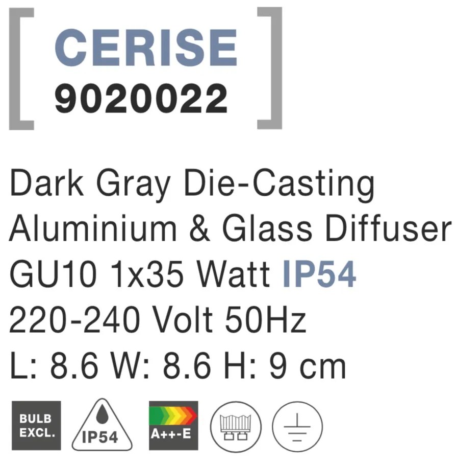 Nova Luce Svietidlo CERISE S TOP GREY stropné, IP 54, GU10 9020022
