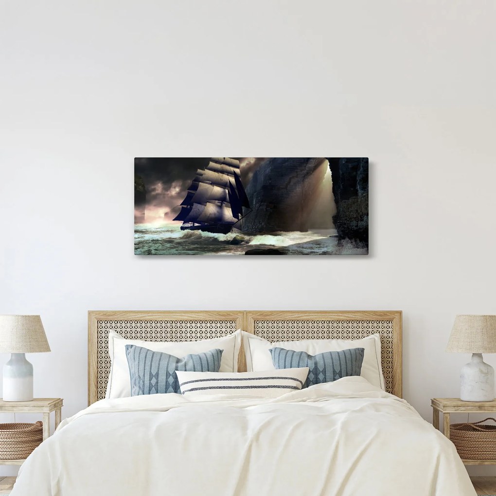 Obraz - Loď medzi útesmi (120x50 cm)