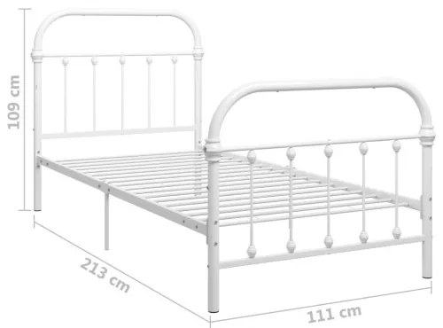 vidaXL Posteľný rám biely 100x200 cm kovový-