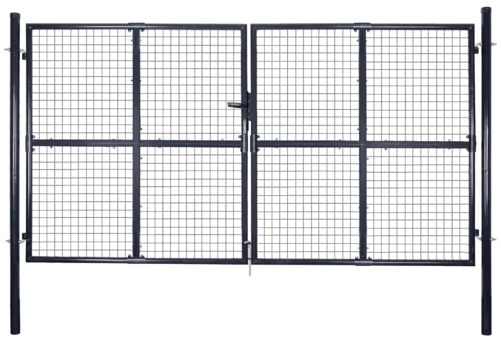 vidaXL Záhradná brána, pletivo, pozinkovaná oceľ 289x175 cm, sivá