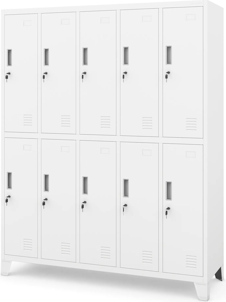 Kovová šatní skriňa BHP s 10 dverami BARTEK 1360 x 1720 x 450 mm, biela