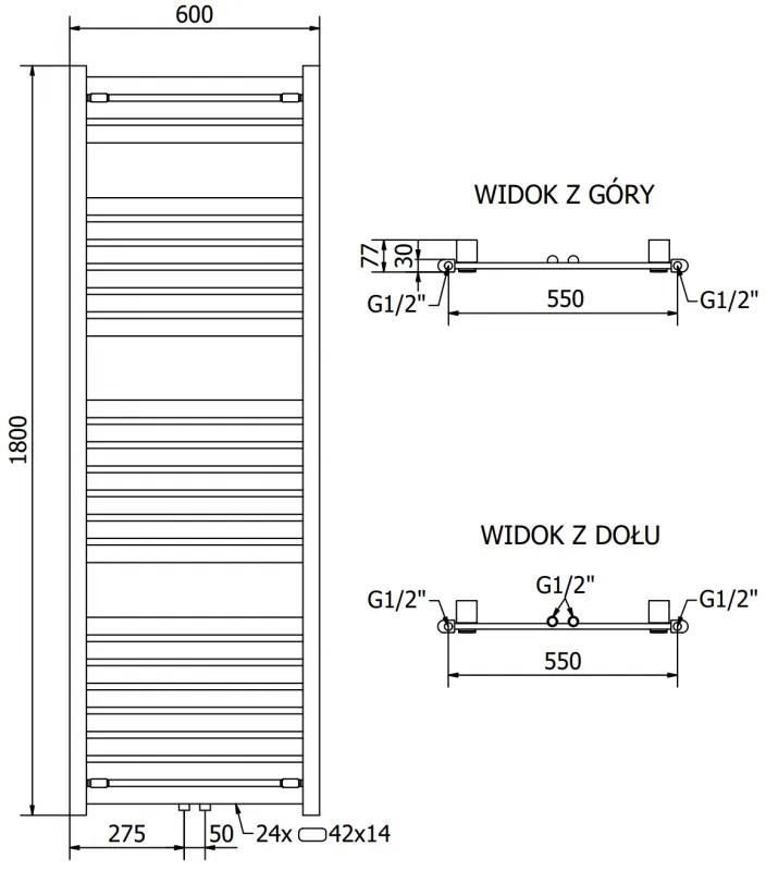 Mexen Uran, elektrické vykurovacie teleso 1800x600 mm + vykurovacia tyč 900 W, chrómová, W105-1800-600-2900-01