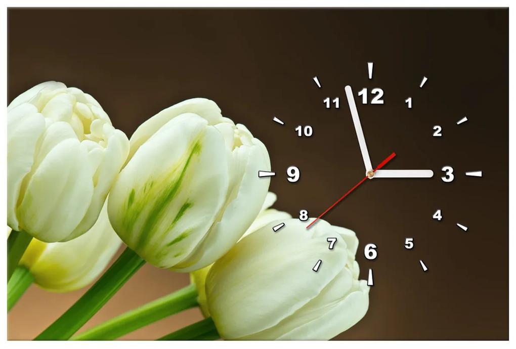Gario Obraz s hodinami Nádherné biele tulipány Rozmery: 30 x 30 cm