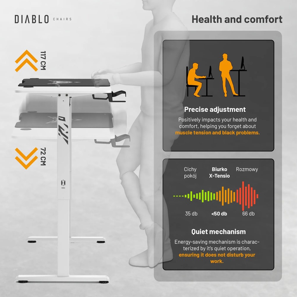 Výškovo Nastaviteľný Stôl Diablo X-Tensio 1600 Biely