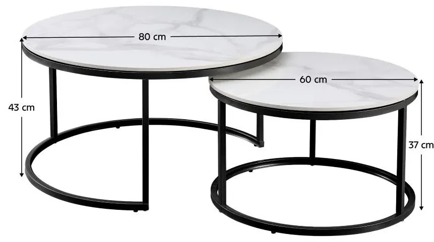 Set 2 konferenčných stolíkov Lastras (mramor biely + oceľ čierna) . Vlastná spoľahlivá doprava až k Vám domov. 1096919