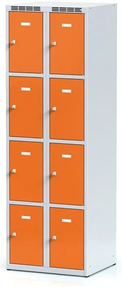 Alfa 3 Šatníková skrinka S6 s úložnými boxami, 8 boxov, 1800 x 600 x 500 mm, otočný zámok, oranžové dvere