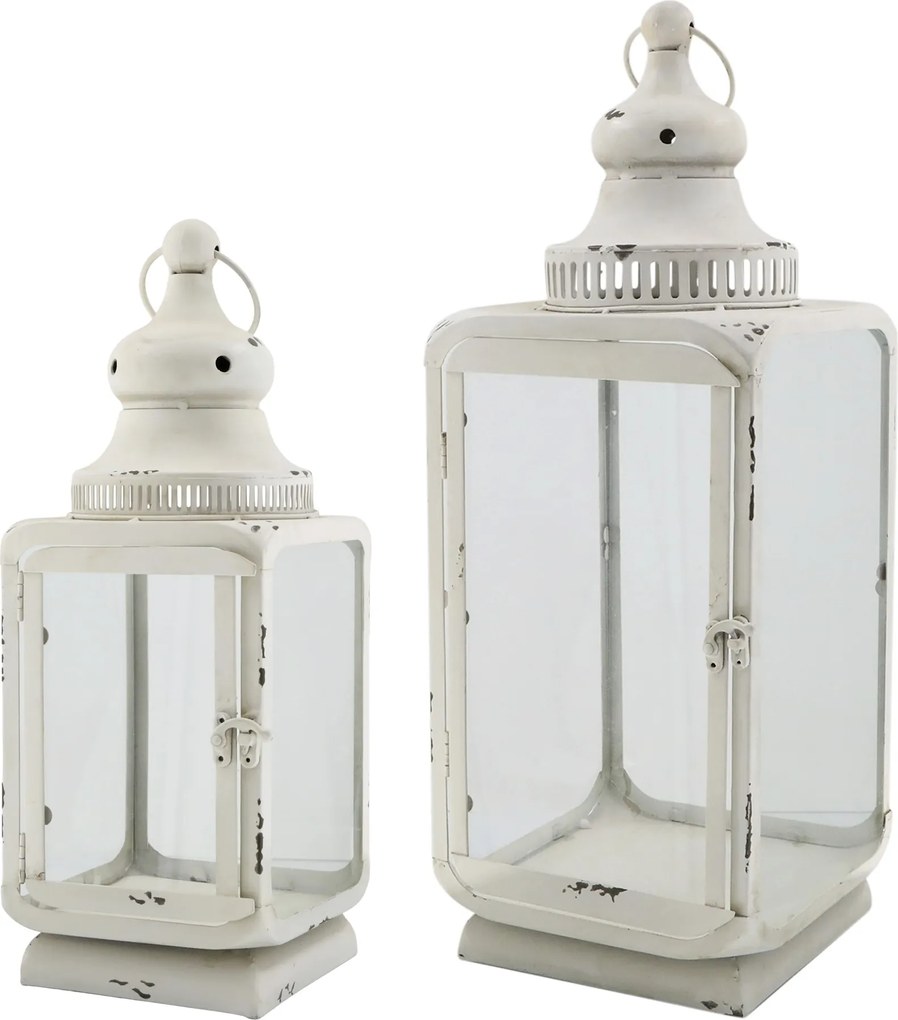 Sada 2 béžových antik lampášov s drážkami Luemi – 20*20*54/ 15*15*40 cm