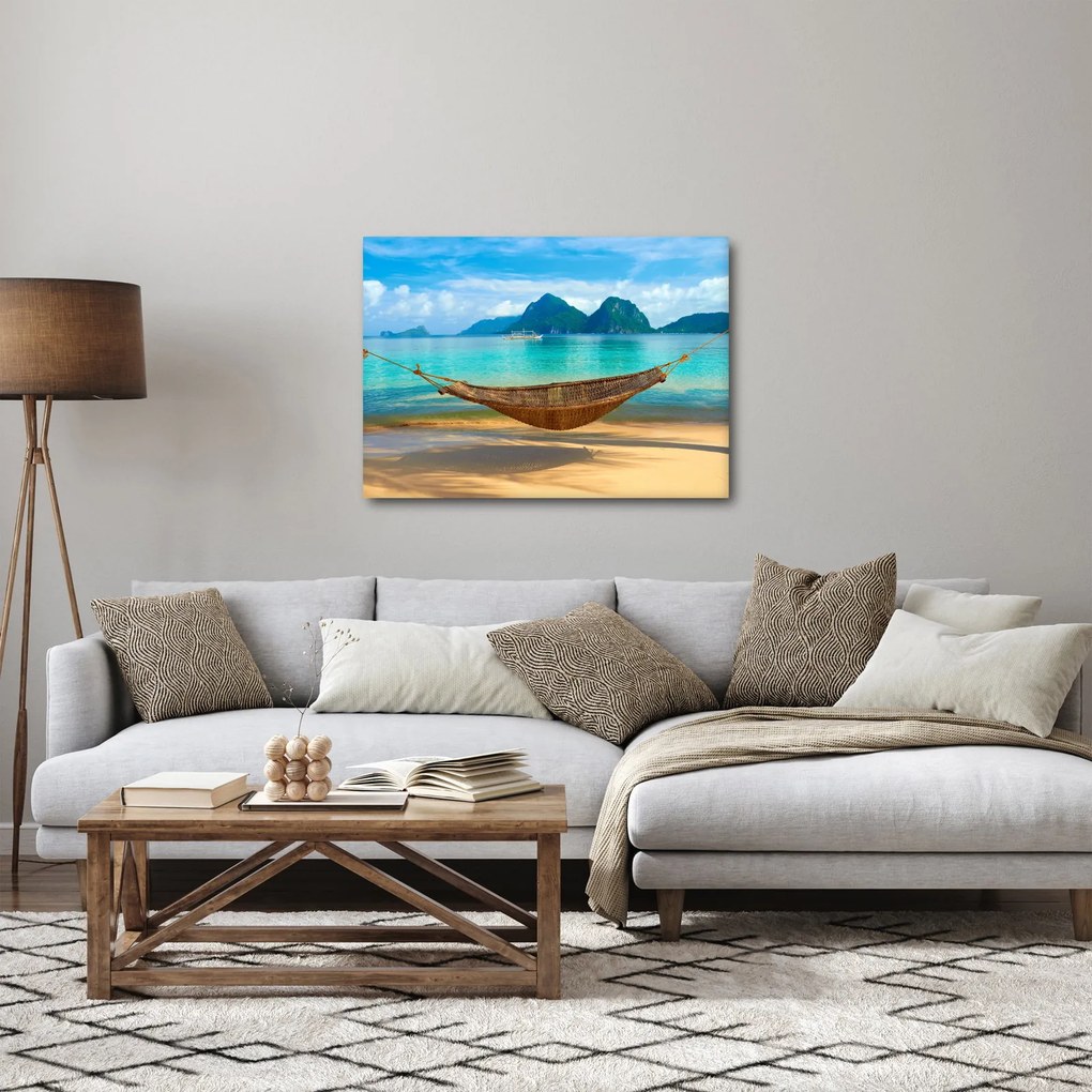 Obrázok hojdacej siete na pláži 3 (70x50 cm)
