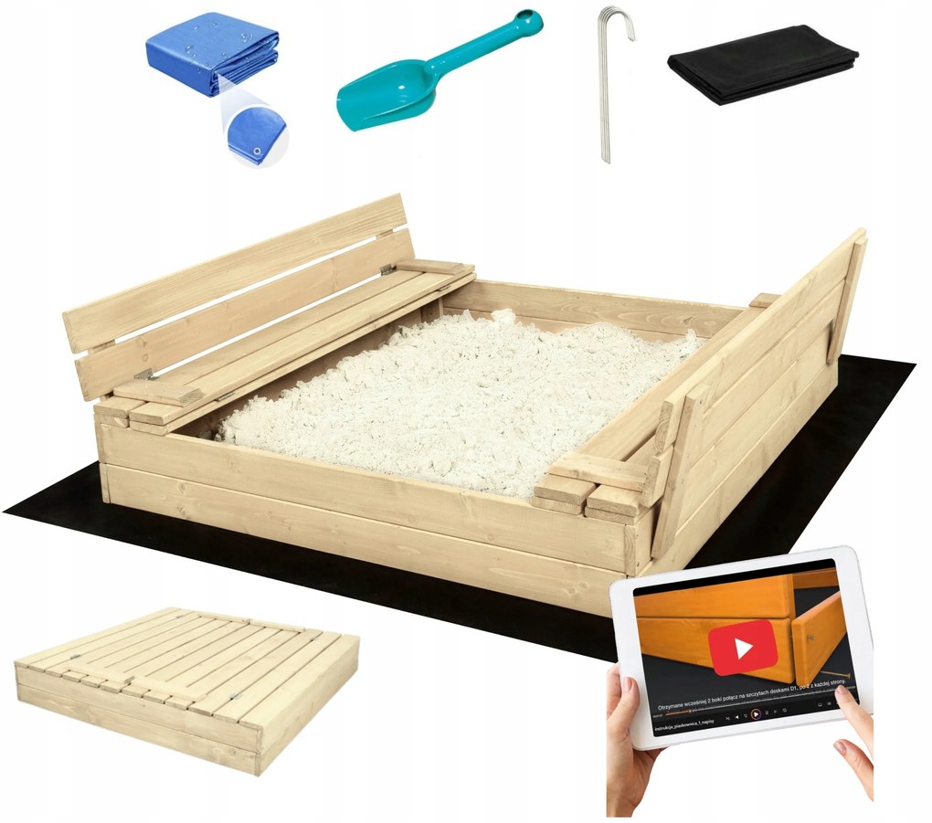 Pieskovisko drevene 120x120 cm uzatvárateľné