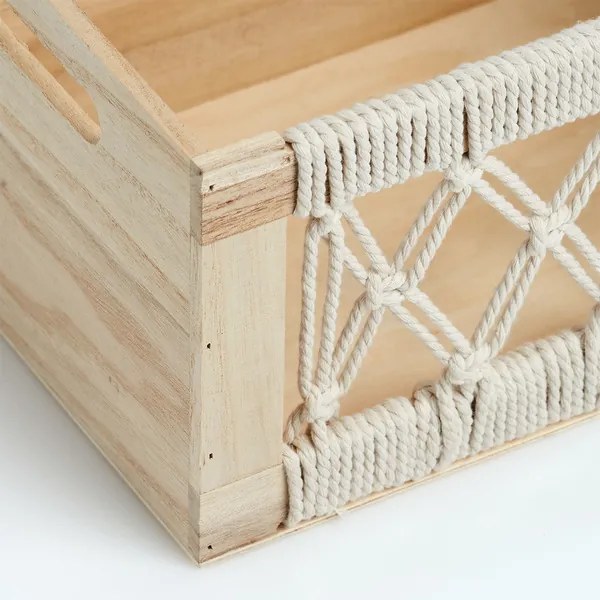 Drevená debnička, box v boho štýle MACRAMÉ 30x20x16