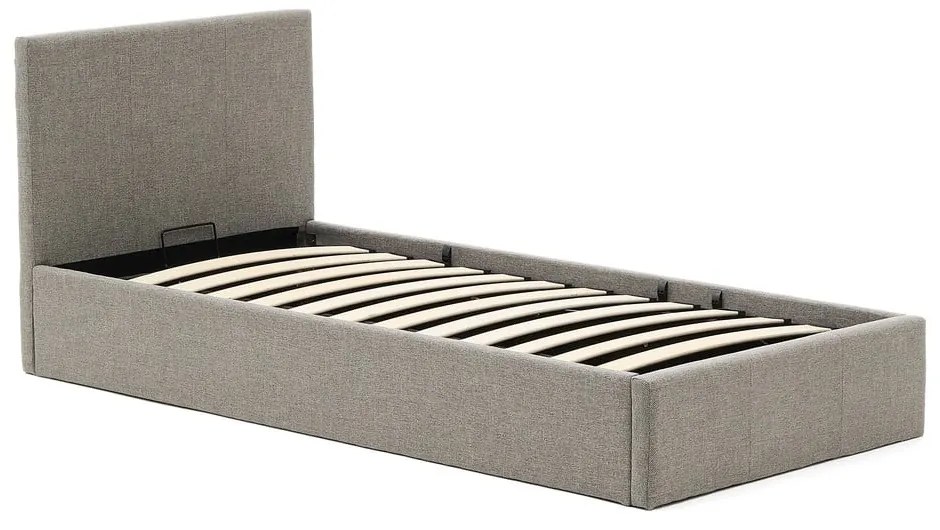 Sivá čalúnená jednolôžková posteľ s úložným priestorom s roštom 90x200 cm Nahiri – Kave Home
