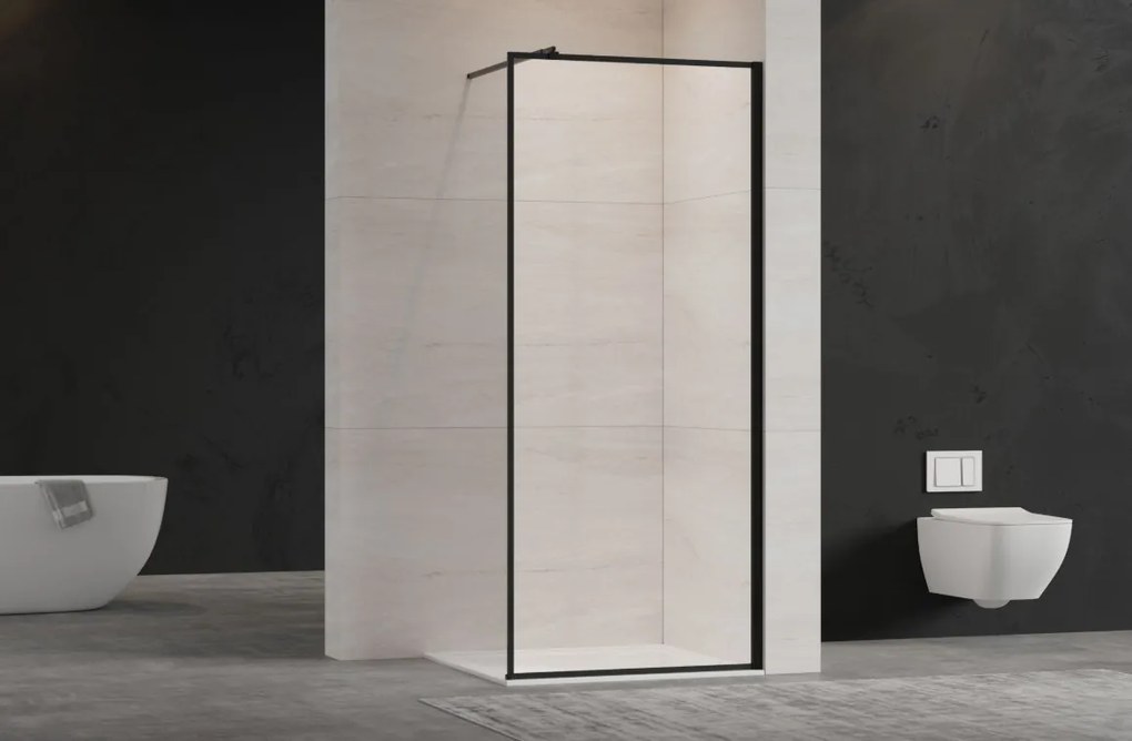 Erga Paris, sprchová zástena Walk-In 140x200 cm v čiernom ráme, 8mm číre sklo, čierny profil, ERG-V02-PARIS-140x200-BF