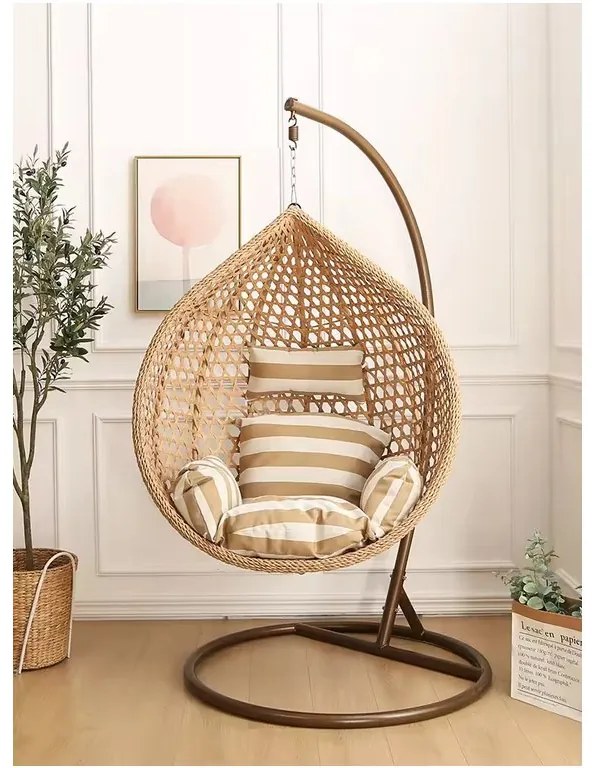 Vankúš na závesné hojdacie kreslo - béžový s bielymi pruhmi