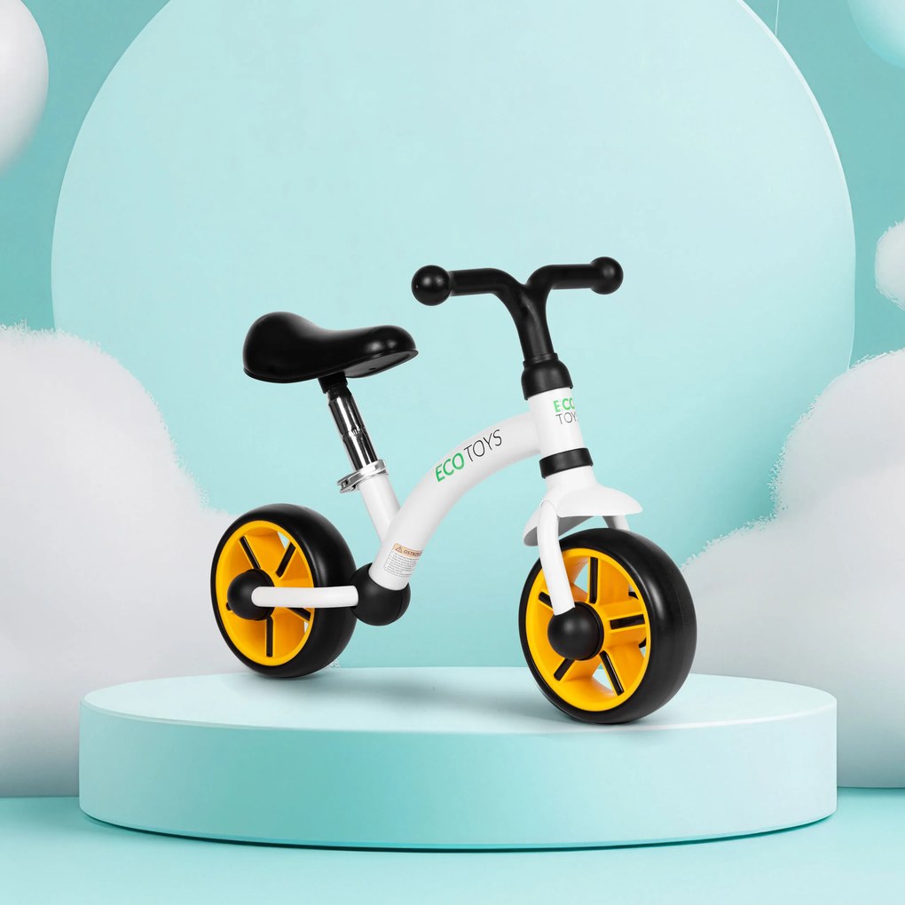 ECOTOYS detské odrážadlo s EVA kolesami, nastav. sedadlo 33–41 cm, biele, blokáda riadenia