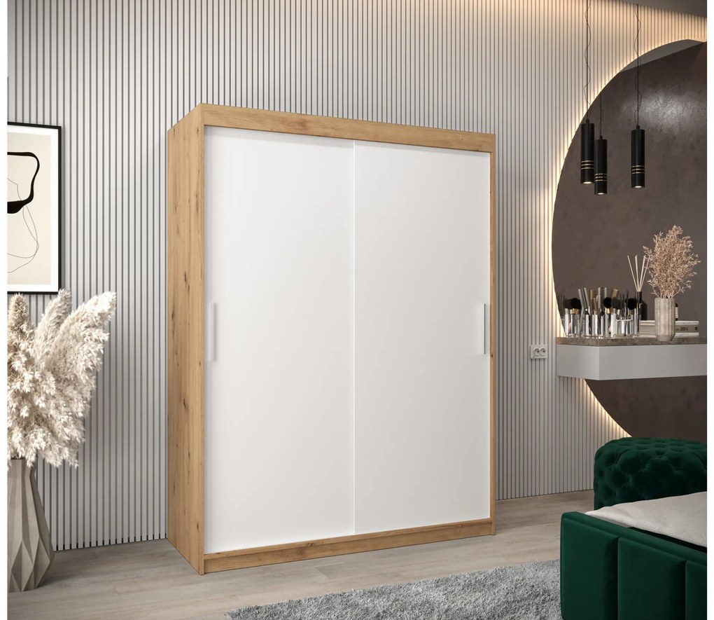 Šatníková skriňa 150 cm Toki (Dub artisan + Biela matná). Akcia -45%. Vlastná spoľahlivá doprava až k Vám domov. 1064825