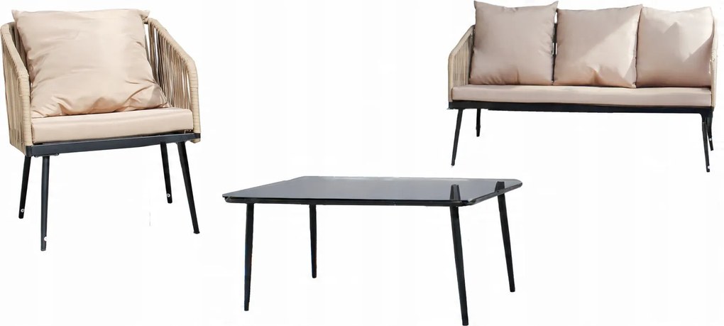 CH Béžová súprava záhradného nábytku z tkaného lana
