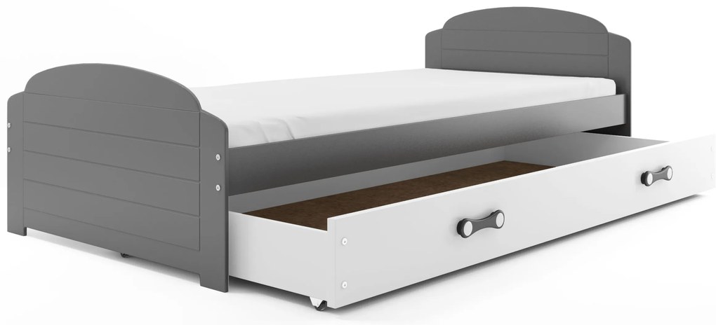 Interbeds Jednolôžková posteľ Lili2 Grafit pre teenagerov 200x90 s matracom a šuplíkom - biela