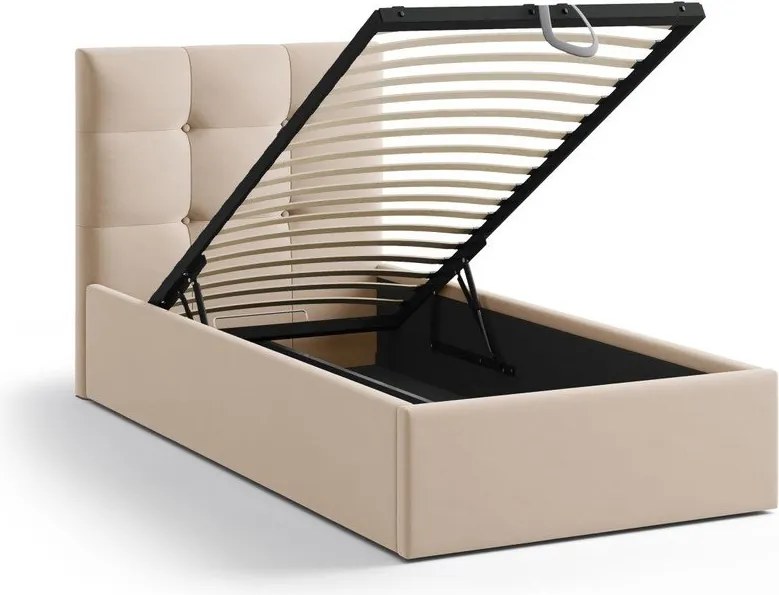 Svetlohnedá čalúnená jednolôžková posteľ s úložným priestorom s roštom 90x200 cm Phaedra – Micadoni