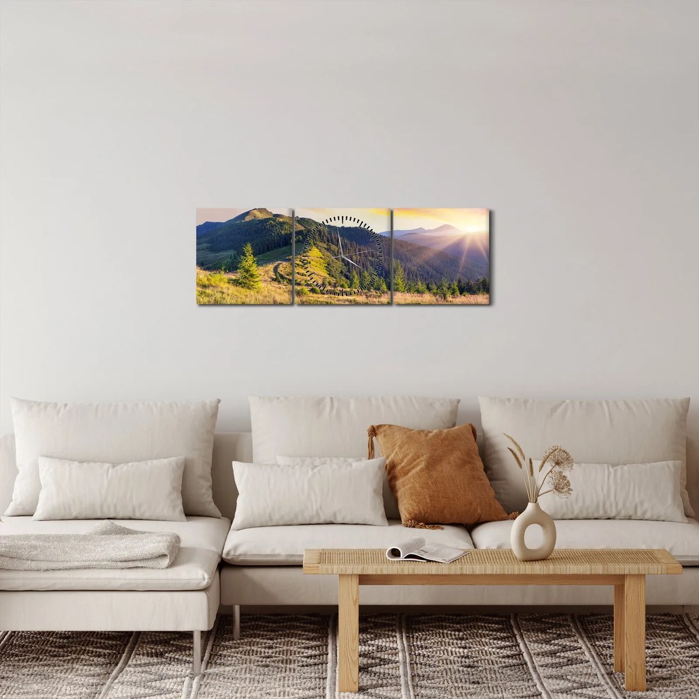 Obraz - Lesná krajina (s hodinami) (90x30 cm)