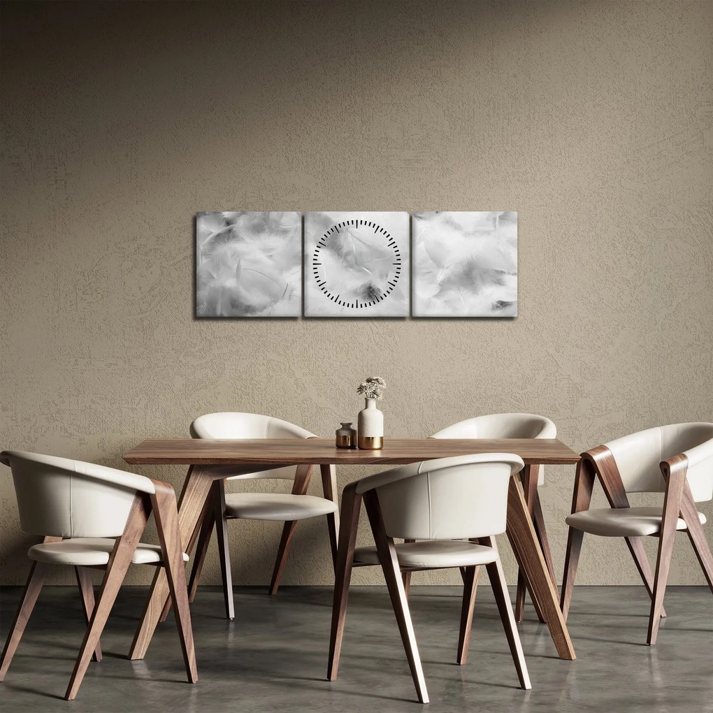 Obraz - Oblaky perie (s hodinami) (90x30 cm)