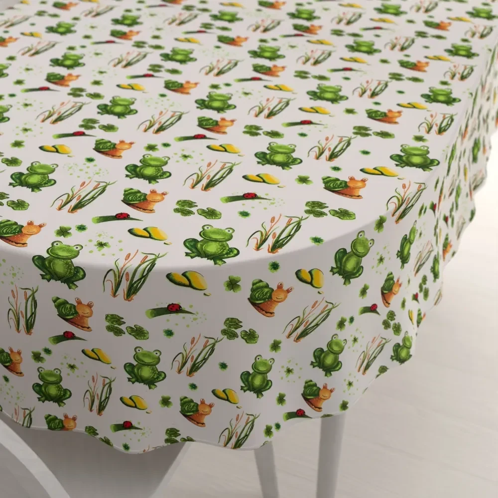 Biante Detský bavlnený oválny obrus Sandra SA-609 Žabky a slimáky na bielom 50x100 cm