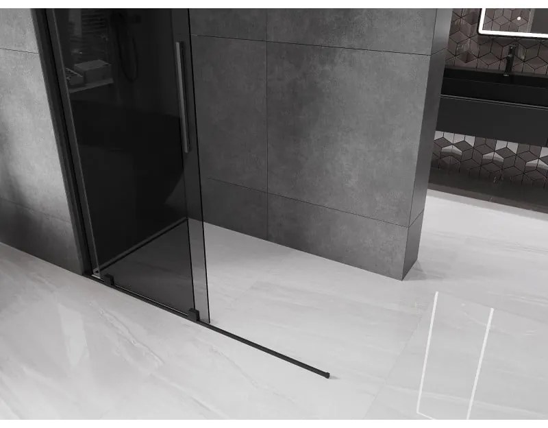 Mexen Velar, sprchová zástena s posuvnými dverami Walk-in 130 x 200 cm, 8mm šedé sklo, čierna matná, 871-130-000-43-70