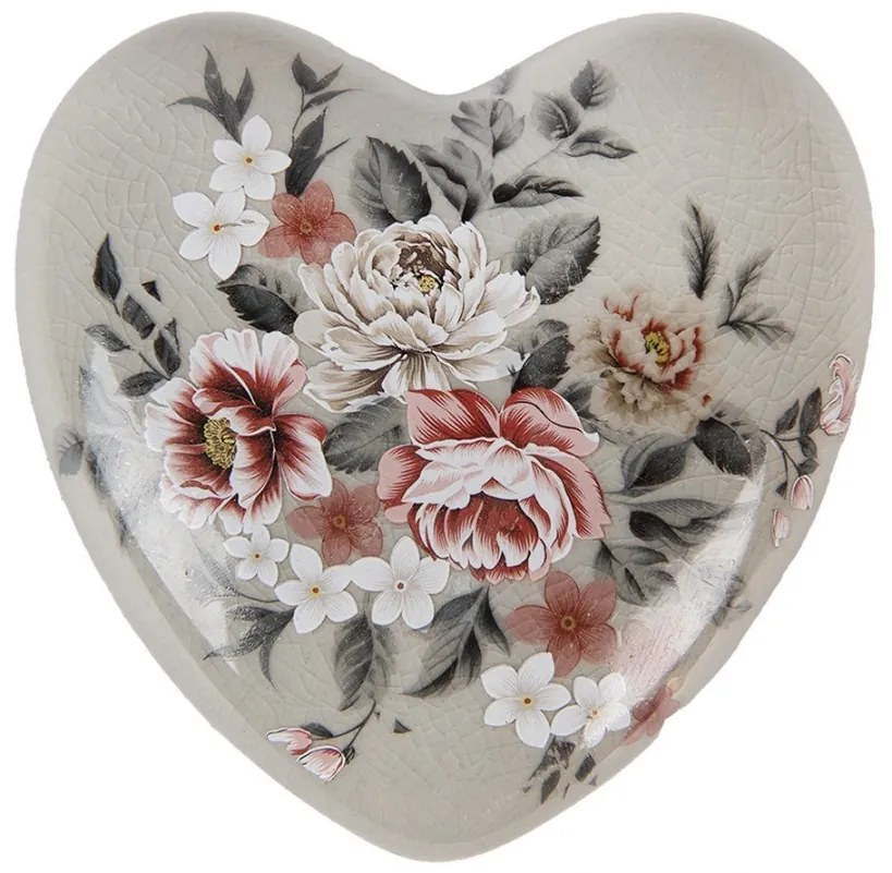 Zelená keramická dekorácia srdca s kvetmi Floria - 11*11*4 cm