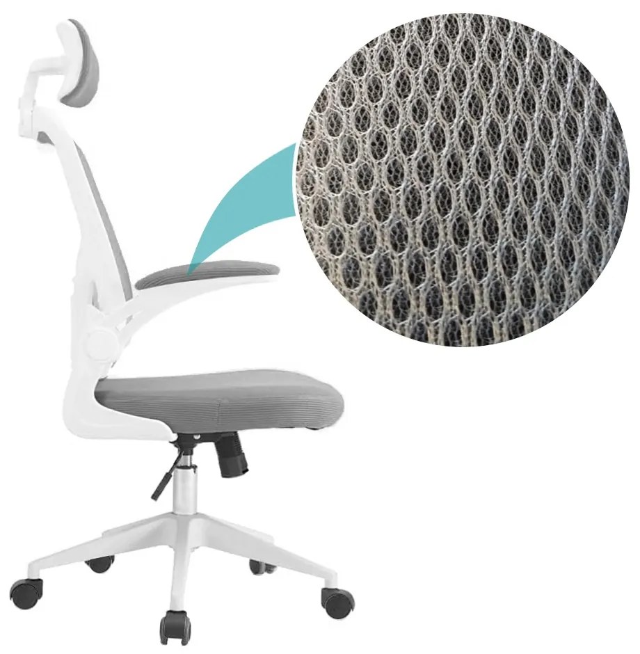 Ergonomická kancelárska stolička s bedrovou opierkou, opierkou hlavy, sivá