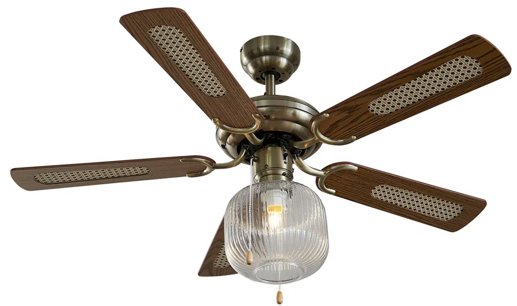 Stropný ventilátor mosadzný s drevom 107,5 cm s ťahovým spínačom - Mistral Karel