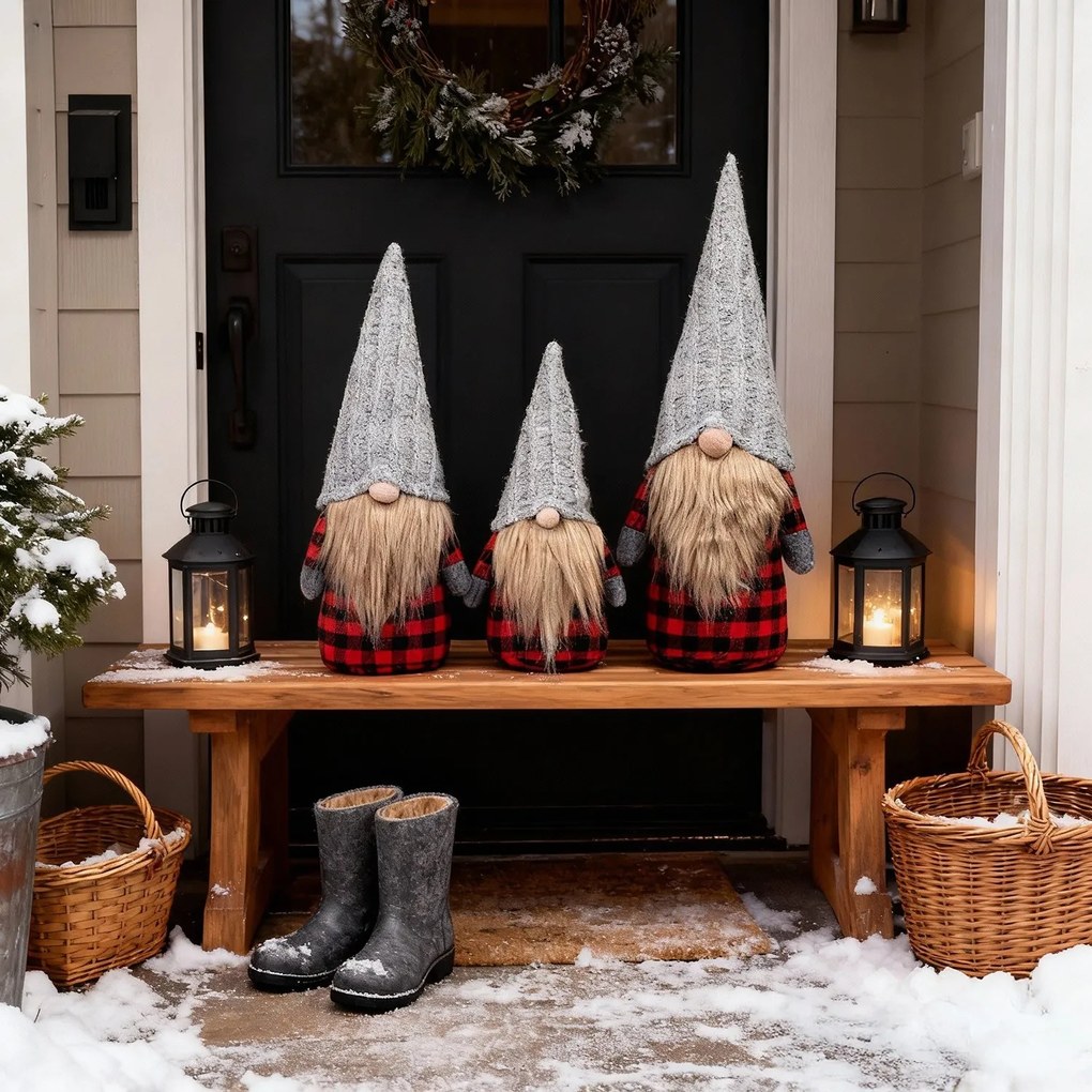 Sada 3 ks vánočních skřítků ELF 055 šedá/červená/černá