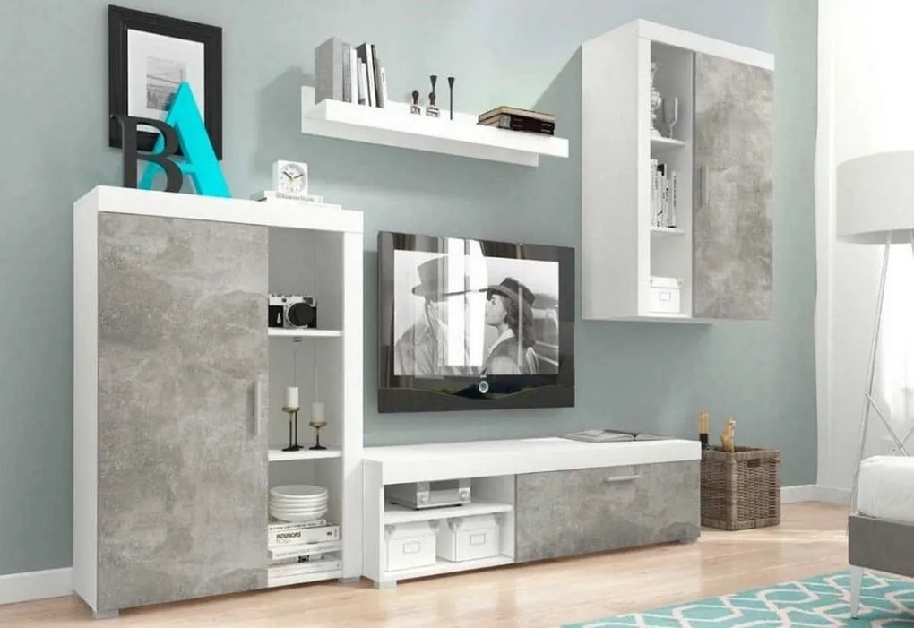 Obývacia stena LENA, 270x197x34-42 cm, dub sonoma/biely