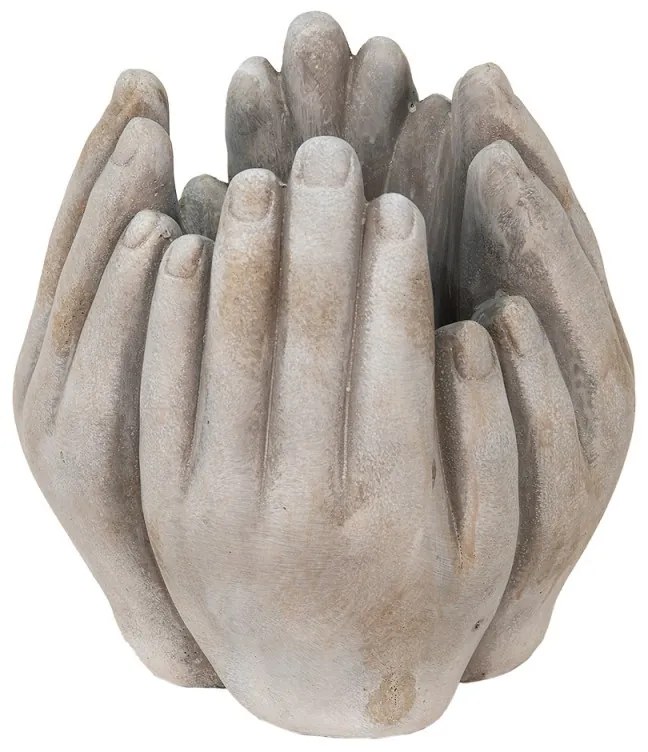 Béžovo-šedý cementový kvetináč priložených rúk Hania L - 19*18*22 cm
