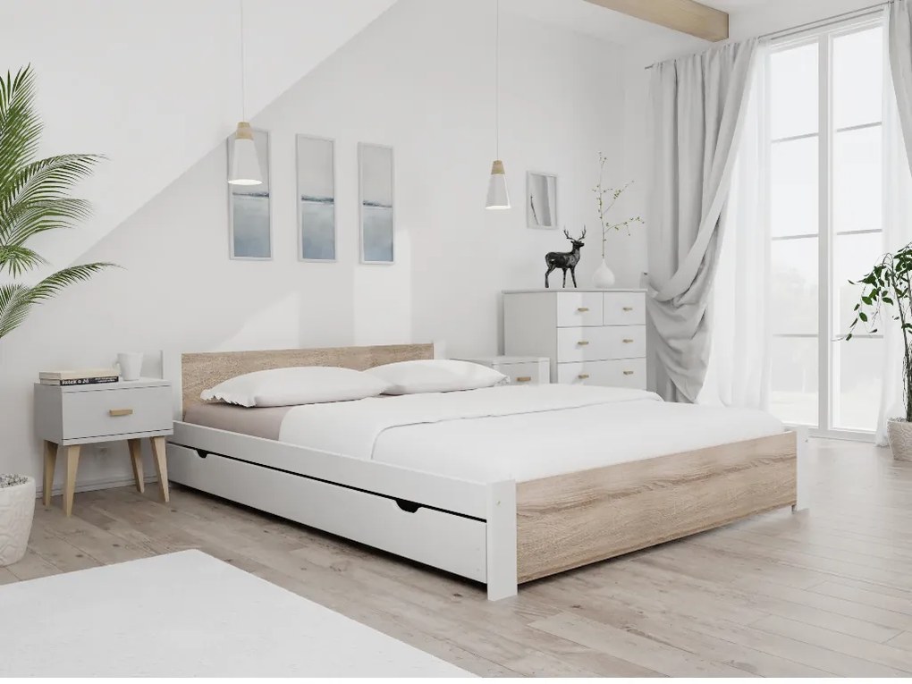 Posteľ IKAROS 120 x 200 cm, biela/dub sonoma Rošt: S lamelovým roštom, Matrac: Matrac COCO MAXI 20 cm