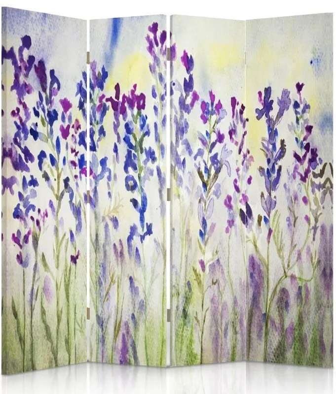 CARO Paraván - Painted Flowers On A White Background | štvordielny | jednostranný 145x150 cm