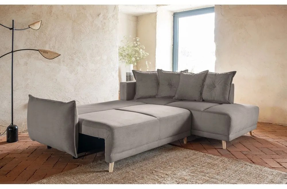 Svetlohnedá menčestrová rozkladacia rohová pohovka (pravý roh) Lazy Lukka – Miuform